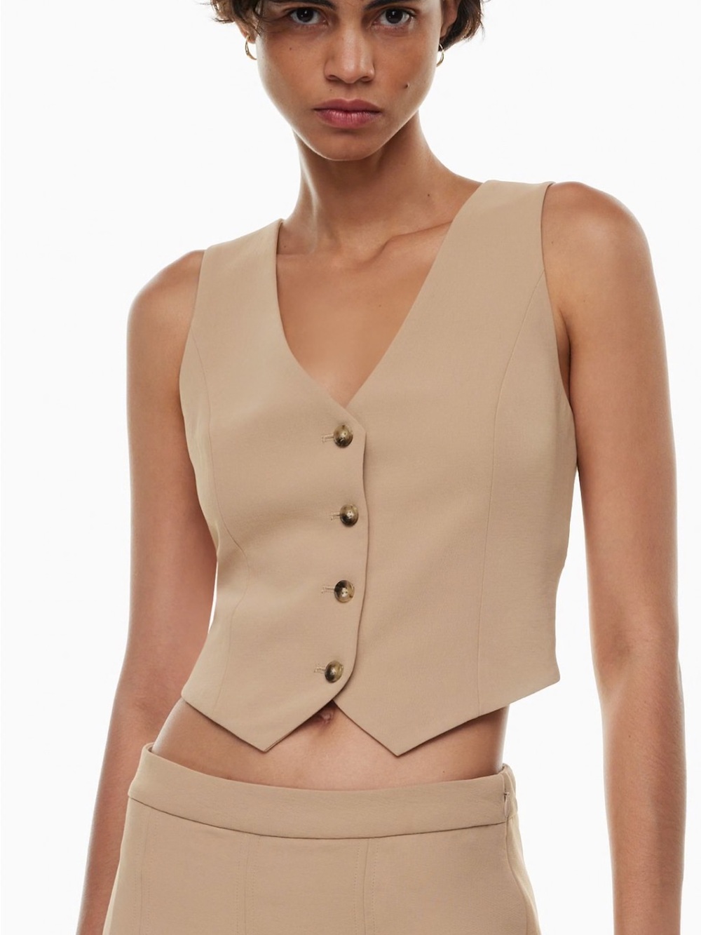 BNWT Aritzia Wilfred Stucco Gold Camel Tan Button Pacino Vest 00